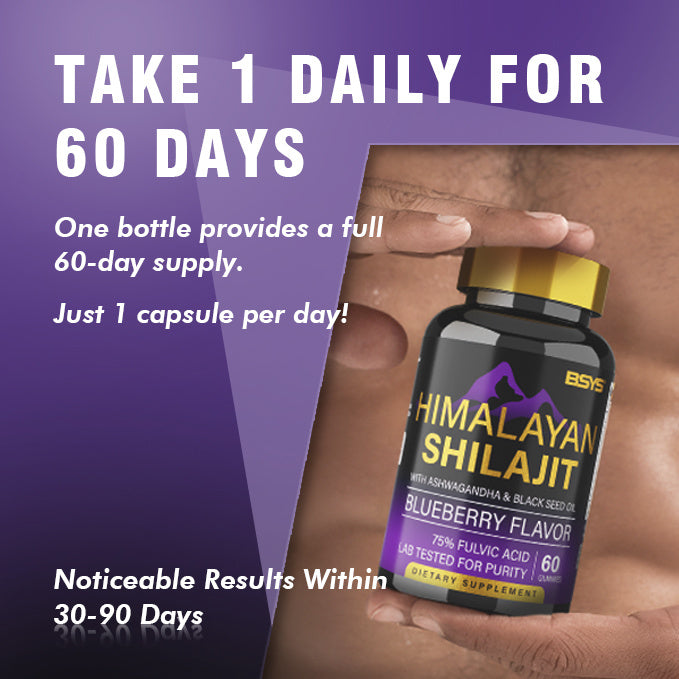 SelenoraBeauty™ BSYS Himalayan Shilajit Gummies – Blueberry Flavor with Black Seed Oil, Vitamins & Minerals (60 Gummies for Vitality & Strength)