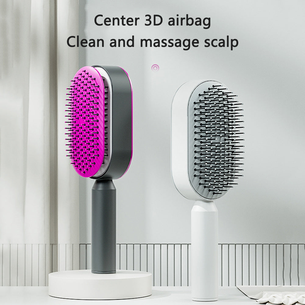SelenoraBeauty™ Self-Cleaning Hair Brush – 3D Air Cushion Scalp Massage Comb | One-Click Hair Removal, Anti-Static, Pain-Free Detangling Brush for All Hair Types