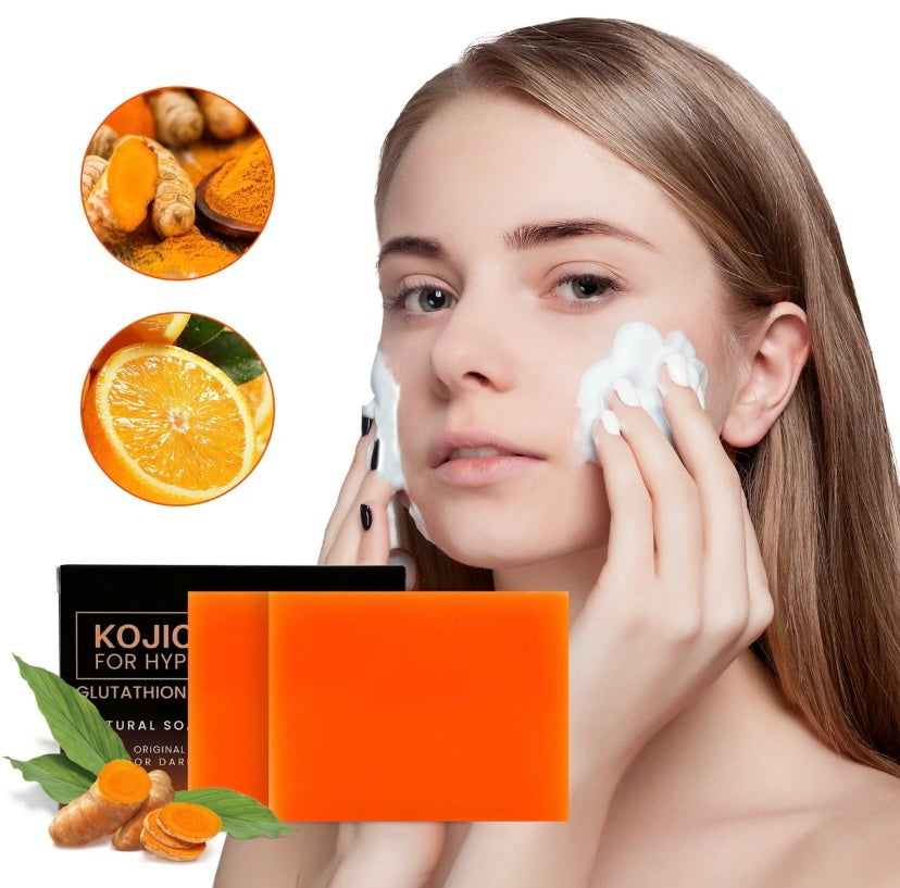 SelenoraBeauty™ Kojic Acid & Turmeric Brightening Soap Bar – Premium Japanese Formula with Vitamin C, Collagen & Retinol | Fade Dark Spots, Acne Scars & Uneven Skin Tone (80g)