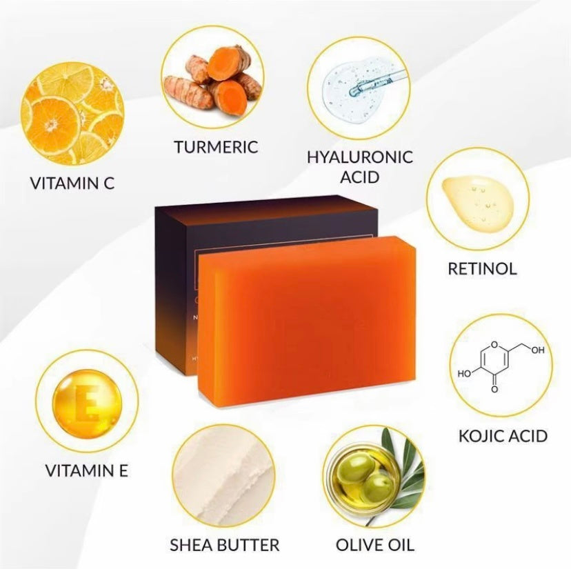 SelenoraBeauty™ Kojic Acid & Turmeric Brightening Soap Bar – Premium Japanese Formula with Vitamin C, Collagen & Retinol | Fade Dark Spots, Acne Scars & Uneven Skin Tone (80g)