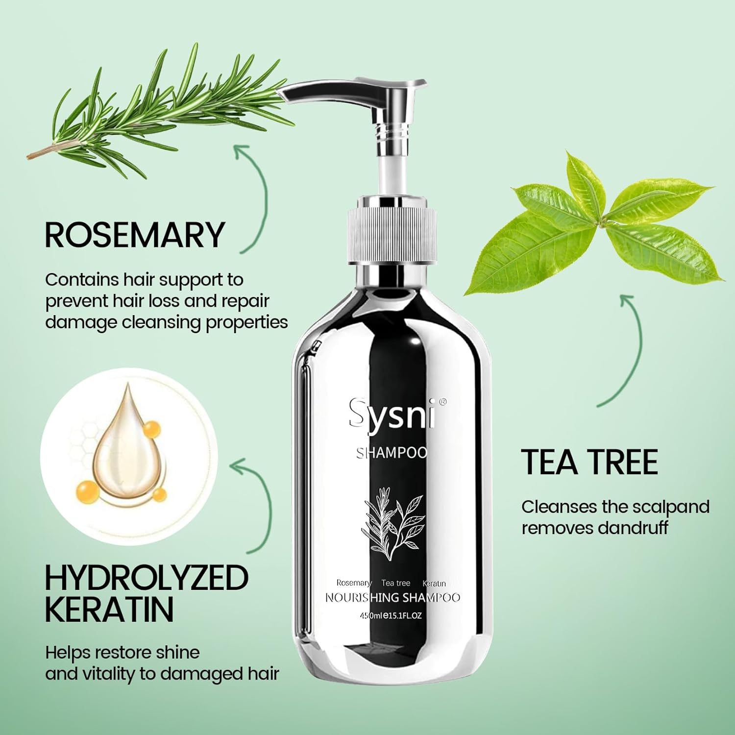 SelenoraBeauty™ Sysni Organic Rosemary & Tea Tree Keratin Shampoo – Strengthening, Nourishing & Hair Growth Formula (Anti-Dandruff & Damage Repair)