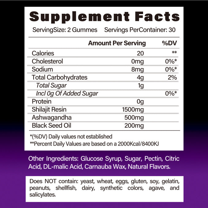 SelenoraBeauty™ BSYS Himalayan Shilajit Gummies – Blueberry Flavor with Black Seed Oil, Vitamins & Minerals (60 Gummies for Vitality & Strength)