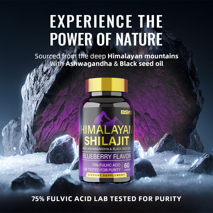SelenoraBeauty™ BSYS Himalayan Shilajit Gummies – Blueberry Flavor with Black Seed Oil, Vitamins & Minerals (60 Gummies for Vitality & Strength)